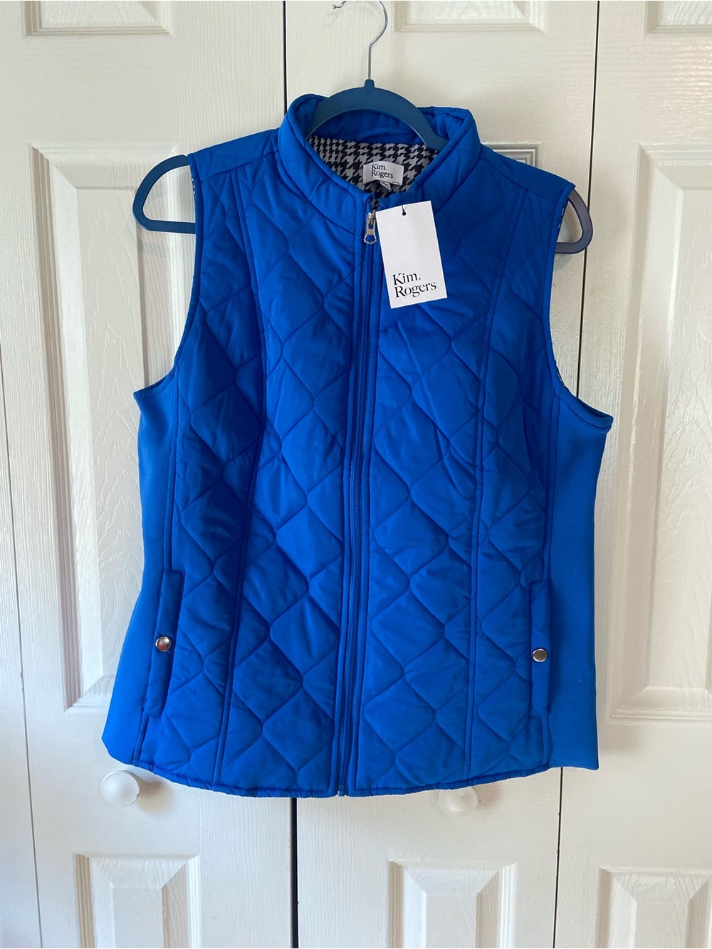 Kim Rogers Blue Quilted Stand-Collar Vest